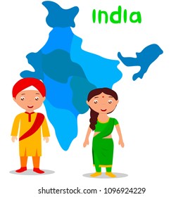 vector illustration, girl and boy in costumes . India