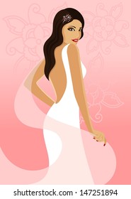 Vector illustration of girl bride on a pink background