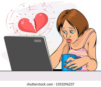 Vector illustration of a girl with a broken heart