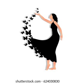 vector illustration of girl with butterflies
