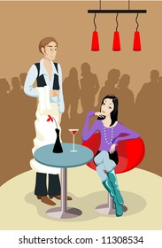 vector illustration of girl in cafe
