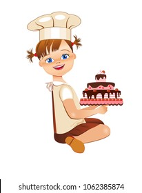 Vector Illustration. Girl and cake.