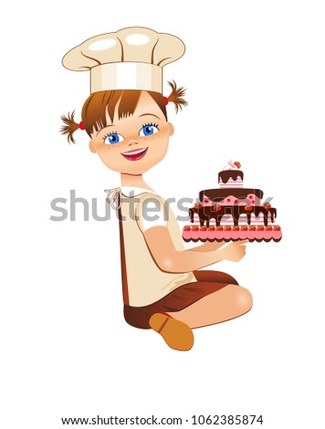 Vector Illustration. Girl and cake.