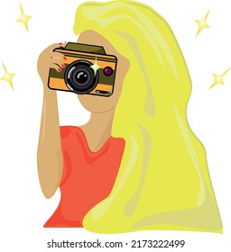 vector illustration of a girl with a camera in her hand