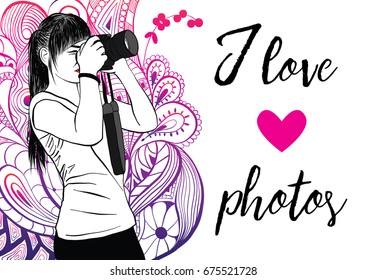 Vector illustration of a girl with a camera on an abstract background