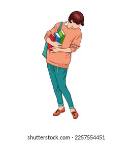 vector illustration of a girl carrying a book
