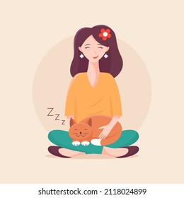 vector illustration girl with cat