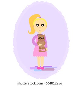 Vector illustration girl and a cat.