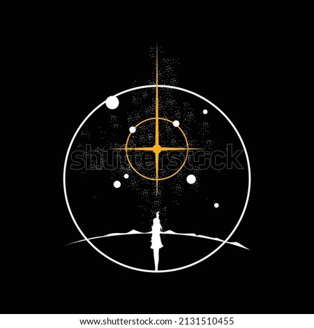 Vector illustration of girl catching a shooting star