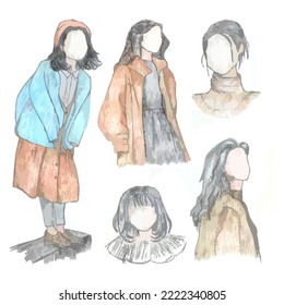 vector illustration of girl character. sketch with colored pencil. 