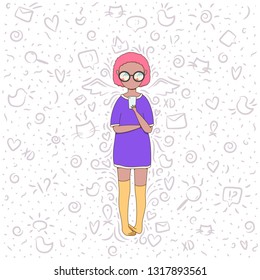 Vector illustration of the girl chatting on the phone with fillers on the white background