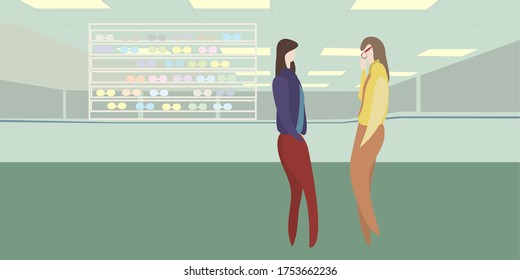 Vector - Illustration of The girl chooses to buy glasses in the mall.