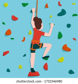 Vector illustration: girl at the climbing wall.