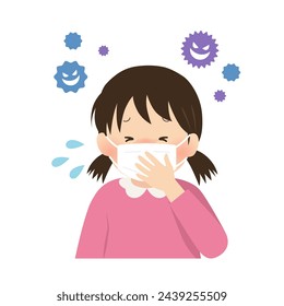 Vector illustration of a girl with a cold