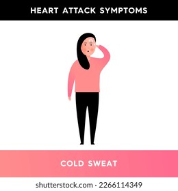 Vector illustration of a girl with cold sweat running down her face. Man with heart attack symptoms. Cold sweat on the skin. Illustration for medical articles, posters, stands.