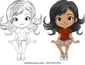 Vector illustration of a girl, colored and outlined