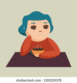 vector illustration of a girl with a cup of hot drink
