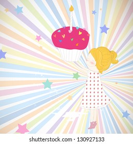 Vector Illustration of a Girl with Cupcake