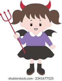 Vector illustration of girl in cute halloween devil costume