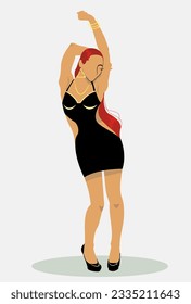 ilustración vectorial de una chica en movimiento de baile, con ropa elegante.