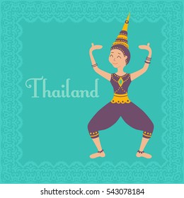 vector illustration of a girl dancing traditional thai dance in a costume