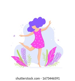 Vector illustration of girl dancing,flat design on a white background