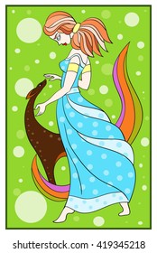 Vector illustration Girl with deer. Spring background