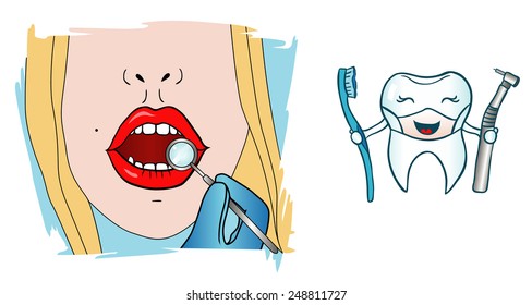 Vector illustration of a girl at the dentist