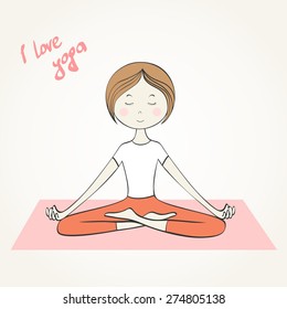 Vector illustration Girl does yoga exercises.  Healthy lifestyle.