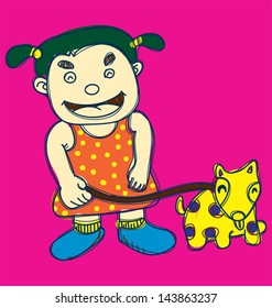 vector illustration of girl and dog