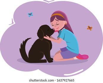 vector illustration, 
girl with a dog