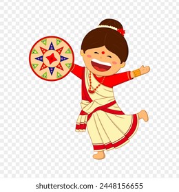 Vector illustration of girl doing Bihu dance with assamese hat in hand