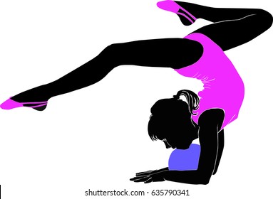 vector illustration of a girl doing exercise with ball rhythmic gymnastics