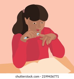 Ilustración vectorial de una chica haciendo deberes.
