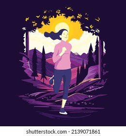 Vector illustration of girl doing a morning run