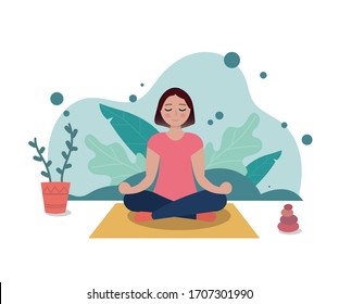 Vector Illustration Girl Doing Yoga Garden Stock Vector (Royalty Free ...