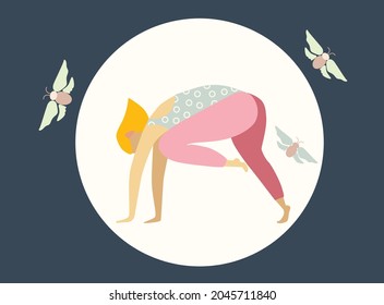 Vector illustration with girl doing yoga