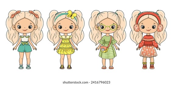 Ilustración vectorial de la muñeca chica con ropa