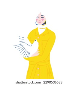 Vector illustration of girl with dove peace symbol 