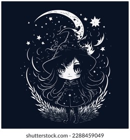 vector illustration of a girl dressed as a witch