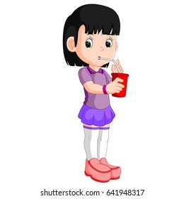 vector illustration of Girl drinking from a can