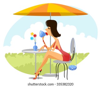 Vector illustration of girl drinking coffee