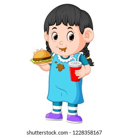 Vector illustration of Girl eating fast food