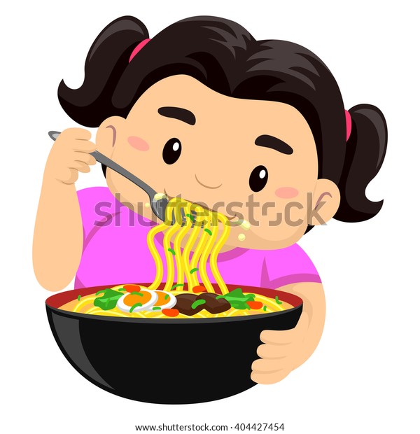 Vector Illustration Girl Eating Noodles Using Stock Vector (Royalty ...