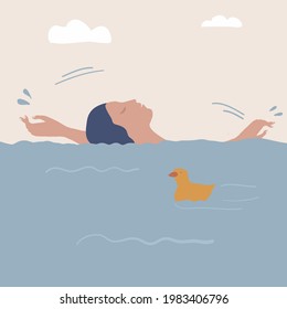 Vector illustration, girl enjoying swimming and summertime.