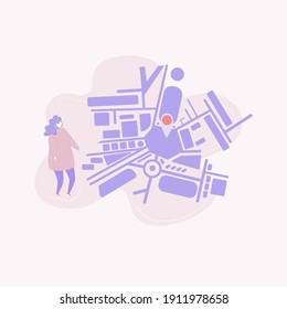 Vector illustration. Girl enjoys GPS. In gentle tones