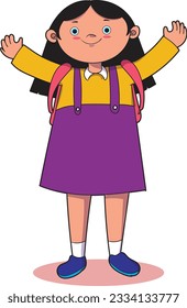 Vector Illustration of a girl excited about going to school