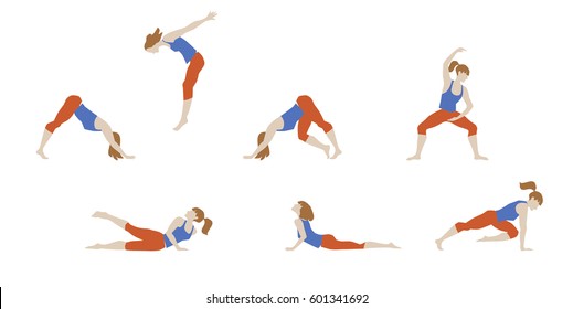 Vector illustration of girl exercised Deepwork, Yoga, Pilates, fitness. 