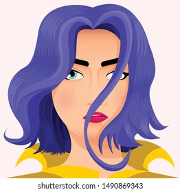 Vector Illustration of girl face with blue hair