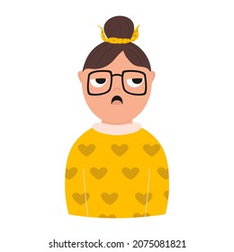 Vector illustration of girl with a feeling of annoyance. Female portrait in a modern flat style. Cute character design